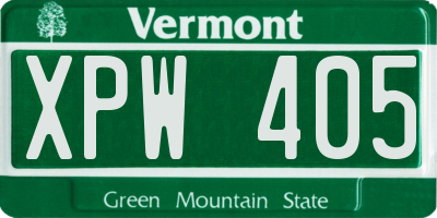 VT license plate XPW405