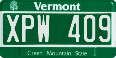 VT license plate XPW409