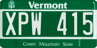 VT license plate XPW415