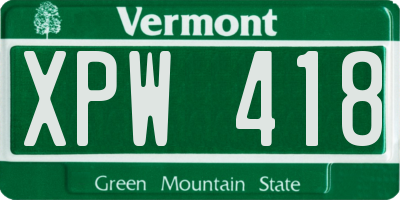 VT license plate XPW418