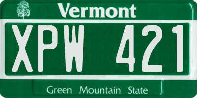 VT license plate XPW421