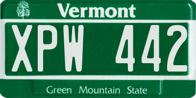 VT license plate XPW442