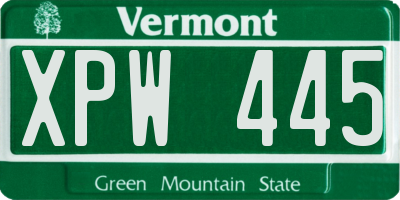 VT license plate XPW445