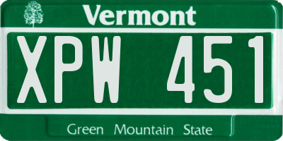 VT license plate XPW451