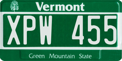 VT license plate XPW455