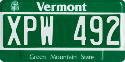 VT license plate XPW492