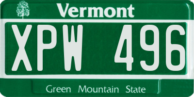 VT license plate XPW496