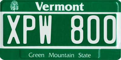 VT license plate XPW800