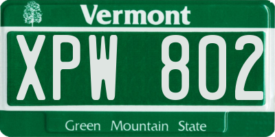 VT license plate XPW802