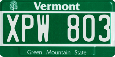 VT license plate XPW803