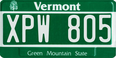 VT license plate XPW805