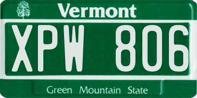 VT license plate XPW806
