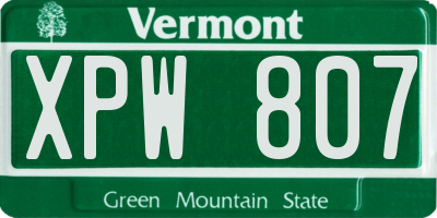 VT license plate XPW807