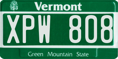 VT license plate XPW808