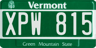 VT license plate XPW815