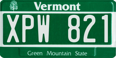 VT license plate XPW821