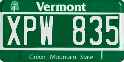 VT license plate XPW835
