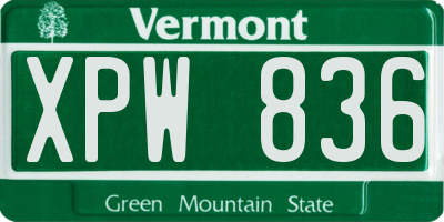 VT license plate XPW836