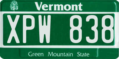 VT license plate XPW838