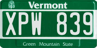 VT license plate XPW839