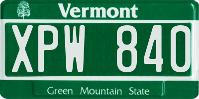 VT license plate XPW840