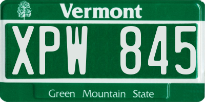 VT license plate XPW845