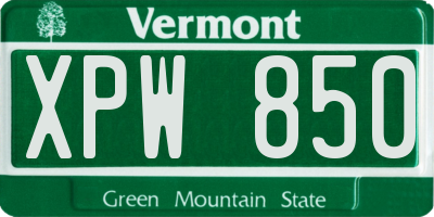 VT license plate XPW850