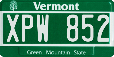 VT license plate XPW852