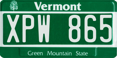 VT license plate XPW865