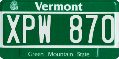 VT license plate XPW870