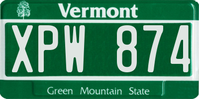VT license plate XPW874