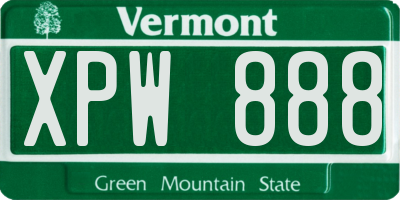 VT license plate XPW888