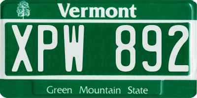VT license plate XPW892