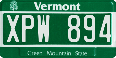 VT license plate XPW894