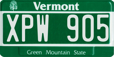 VT license plate XPW905