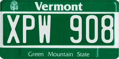 VT license plate XPW908