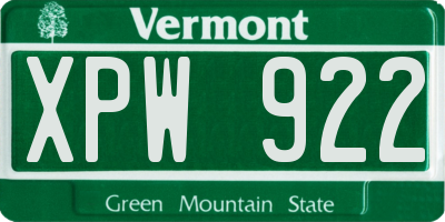 VT license plate XPW922