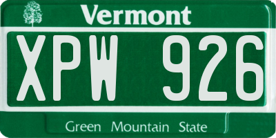 VT license plate XPW926