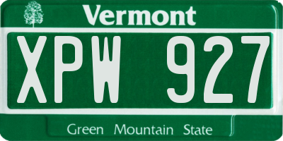 VT license plate XPW927