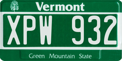 VT license plate XPW932