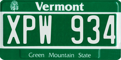 VT license plate XPW934