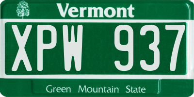 VT license plate XPW937