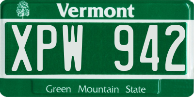 VT license plate XPW942