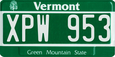VT license plate XPW953