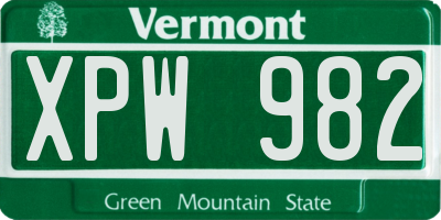 VT license plate XPW982