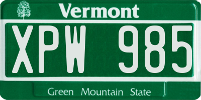 VT license plate XPW985