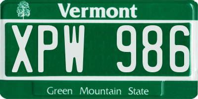 VT license plate XPW986