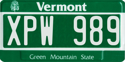 VT license plate XPW989