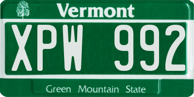 VT license plate XPW992