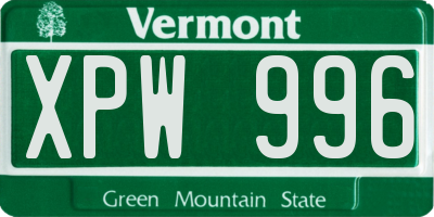 VT license plate XPW996